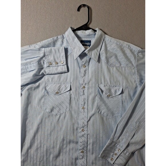 VTG Wrangler Pearl Snap Shirt Mens XL Blue Western Long Sleeve Cowboy - Picture 1 of 6